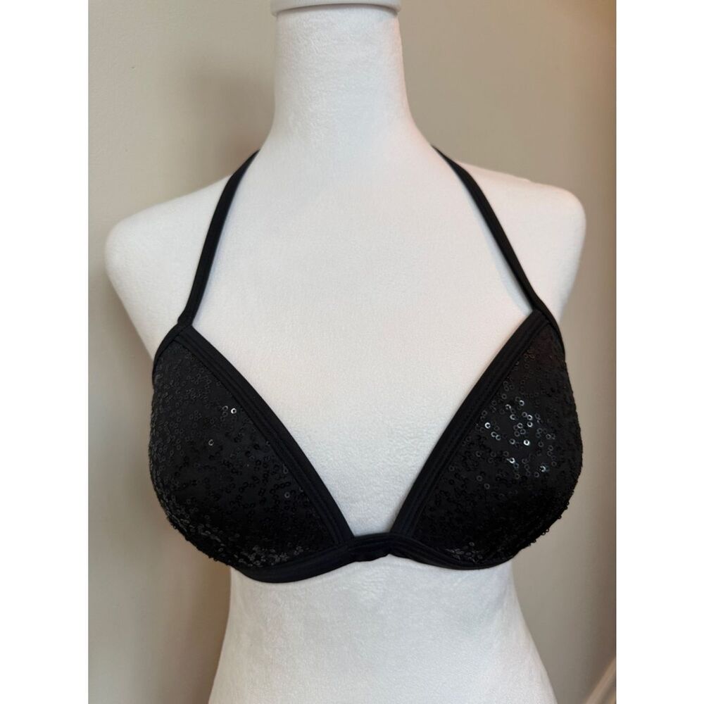 VENUS Black Sequin Adjustable Band Halter Bra Bikini Top Size C